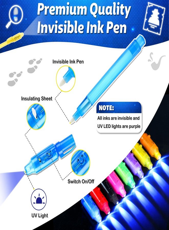 Joycover 24 PCS Invisible Ink Pen with UV Light for Kids, Spy Pens and Notebook，Birthday Party Favors for Kids 4-8, School Prize Goodie Bag Stuffers, UV Pen for Secret Message Escape Room - Image 2